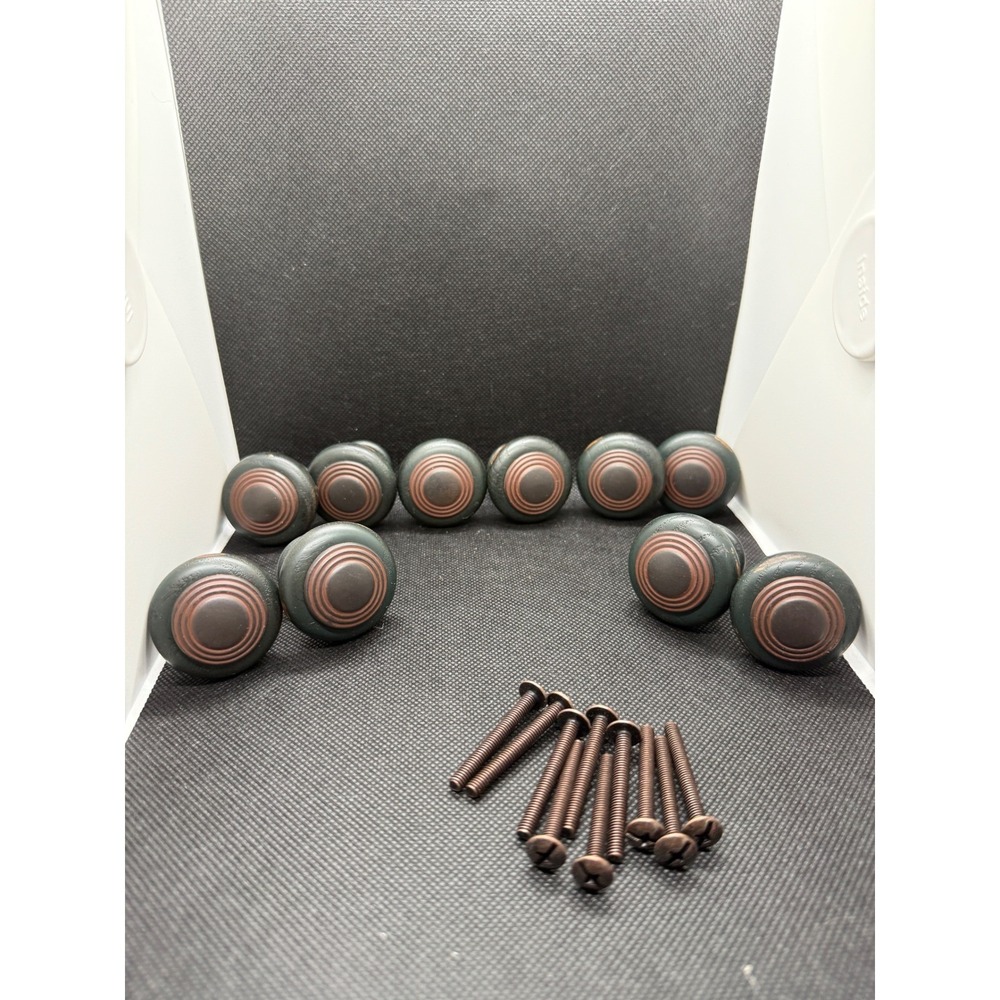 Bassett VTG Wood Drawer Knobs Set of 12 Green Brown Round Cabinet Pulls Screws